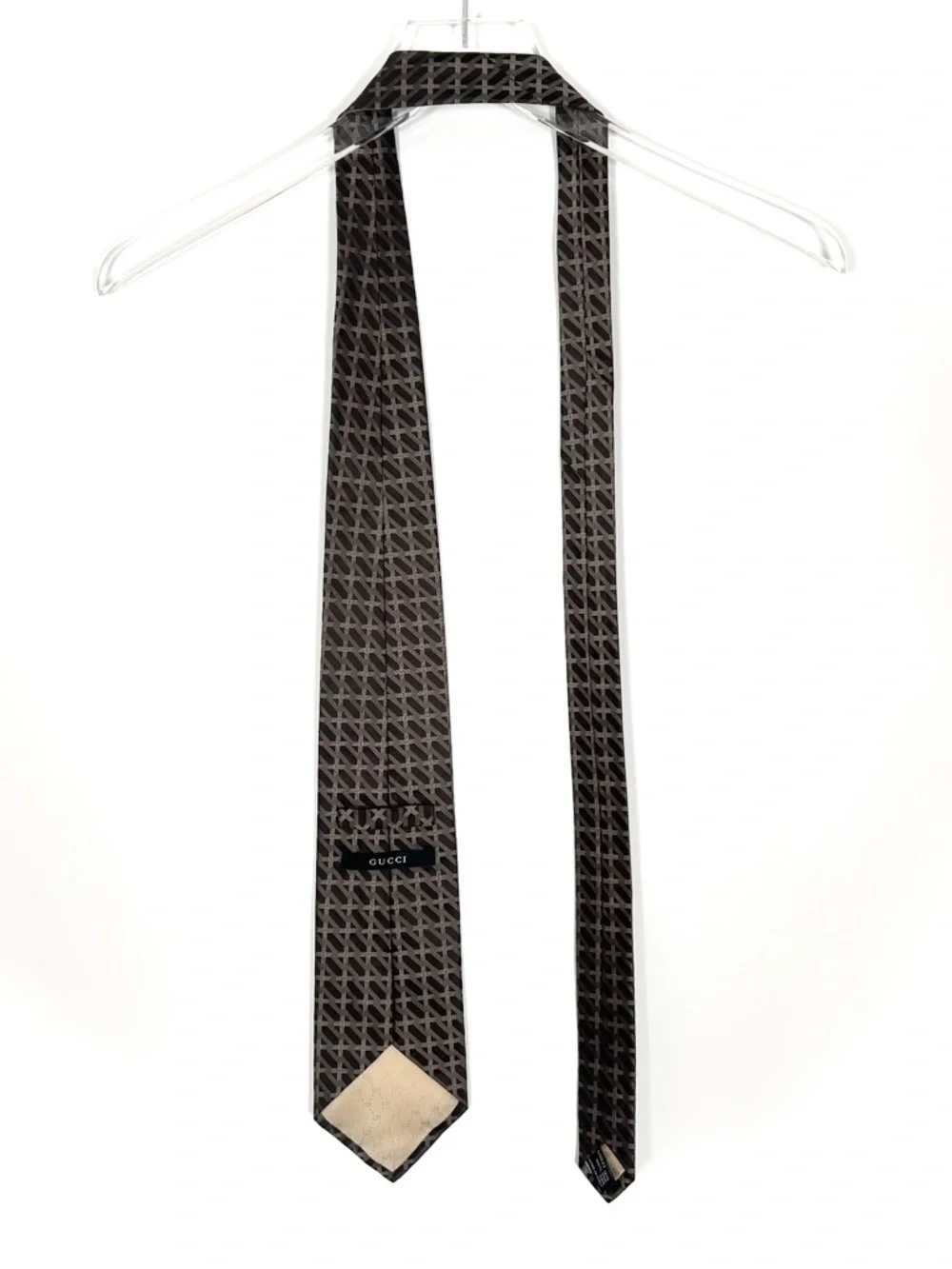 Vintage Gucci Tie Silk Brown Geometric Print Made‎ in Italy Wide